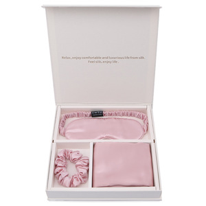 Coffret cadeau en soie 100 soie de mûrier, taie d'oreiller, <span class=keywords><strong>masque</strong></span> pour les yeux, anneau de cheveux, ensemble de qualité, 3 pièces - Product Image 4