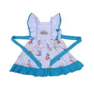 Happy Luoka custom Boutique Kids Bunny Print Dress neonata manica corta abiti da sposa con cravatta