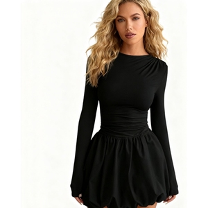 Robes longues ajustées élégantes pour femmes, nouvelle collection automne, avec manches longues extensibles et style bouffant tendance - Product Image 2