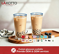 LAKOTTO Verre à eau haut en verre transparent 310 ml avec rayures verticales, design classique, réutilisable pour café, thé, bière, jus, boissons quotidiennes