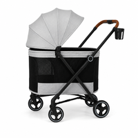 Poussette pliable pour animaux de compagnie USMILEPET, roues pivotantes à 360° en un clic, amortissement des chocs, capote réglable, porte-gobelet, poussette pour chien de taille moyenne