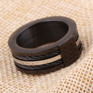 Anillo de Cuerda de Doble Hilera de Acero Inoxidable Negro de 10 mm, Joyería Geométrica para Hombre, Regalo - Product Image 3