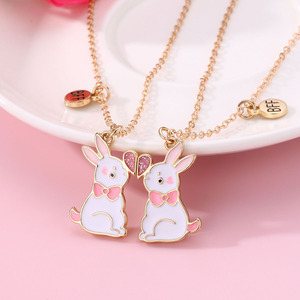 Kalung liontin hewan untuk sahabat, 2 buah/set kalung Magnet menarik kelinci <span class=keywords><strong>BFF</strong></span> Enamel, Kalung liontin hewan - Product Image 3