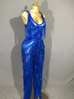 Combinaison scintillante pour femme avec strass, paillettes et franges, sexy, pour anniversaire, événement, chanteuse, danseuse, spectacle