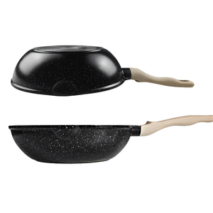 Ensemble de poêles à frire en aluminium antiadhésif au design classique et durable, avec deux becs verseurs, pour sauter et faire sauter les aliments, idéal pour la maison - Product Image 3