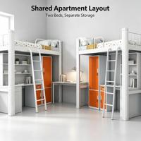 Lit mezzanine en métal pour une personne avec armoire intégrée et bureau d'étude pour dortoir, chambre, enfants, adolescents, adultes