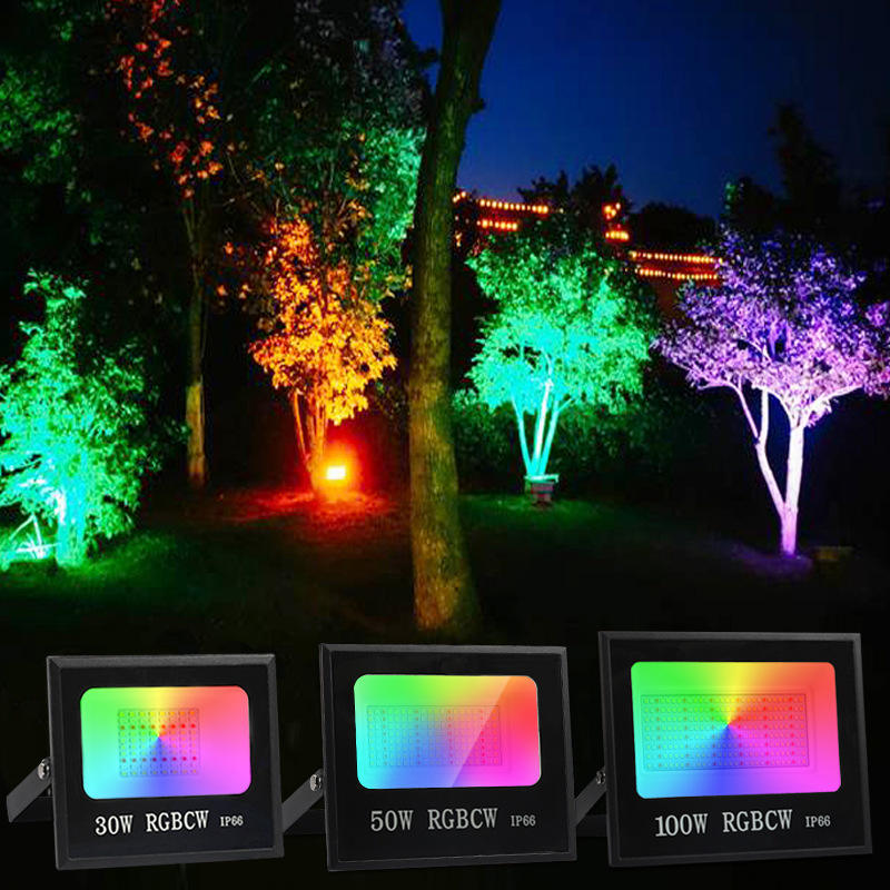 Smart Wifi Tuya App Alexa Google Ip66 30w 50w 100w Rgbcw Rgb Led Floodlights Spotlights for Garden Stage