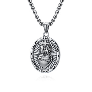 yunnique retro Sacred Heart Cross <b>titanium</b> steel necklace for men, a niche cultural symbol Easter pendant and prote - Product Image 1