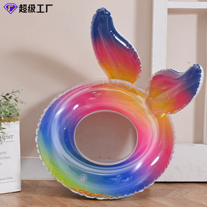 TANYOZHE Mermaid Tail Inflatable Ring 70-120cm <b>Rainbow</b> Adult Swimming Float Water Toy - Product Image 3
