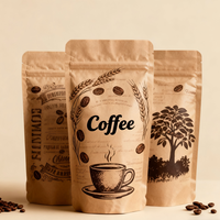Sac en papier kraft refermable avec impression personnalisée Sac de thé, café et collations avec fermeture éclair Sac de qualité alimentaire