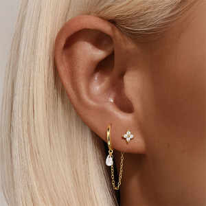 Boucles d'oreilles tendance en argent 925 avec pampilles, chaîne, cœur et étoile pour fille - Product Image 3