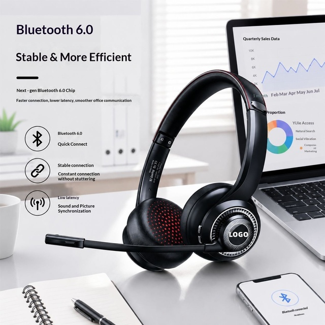 Over-ear Wireless for 6.0 Noise-canceling Headphones ENC Long Battery Life Near-zero Latency Office Work Gaming Call