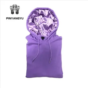 custom unisex hoodies 400 gsm 350 gsm satin 80 cotton 20 polyester hoodies man with silk lining satin drop shoulder hoodie