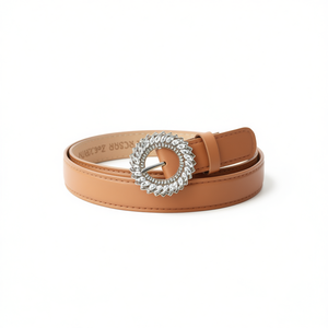 Cintura rotonda in PU con fibbia con strass per donna, cinture alla moda - Product Image 2