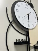 Jam Dinding 3D Quartz Seni Besi Dekoratif Rumah Jam Modern dengan Pendulum untuk Ruang Tamu Kantor