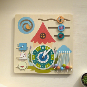 Juguetes educativos de madera multifuncionales Reloj Habilidades de la vida diaria Entrenamiento Tablero sensorial - Product Image 3