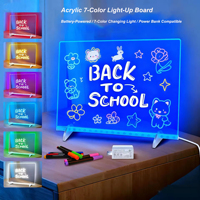 Tableau d'affichage moderne carré à LED, lumières multicolores, alimentation type C, tableau de dessin, 7 marqueurs, 30*20cm, 35*25cm, tableau de message en acrylique