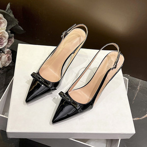 Elegant Nude Slingback Heels for Women Sexy Pointed Toe Stiletto <b>Pumps</b> Fashionable Bow Detail Dress Shoes Daily Office Heels - Product Image 4