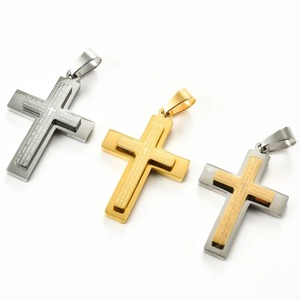 Collier pendentif croix double couche en acier inoxydable pour hommes et femmes, amulette religieuse catholique, bijoux à breloques, cadeau DIY - Product Image 3