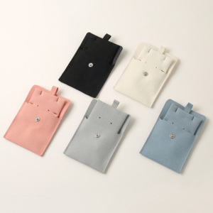 Customized logo Hot Sale <b>Mini</b> Microfiber Earrings Ring Jewelry <b>Bag</b> Set Snap Closure Packaging Package Contains Microfiber Pad - Product Image 1