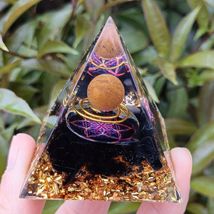 <b>Crystal</b> <b>Chip</b> Pyramid Resin Epoxy Craft Desktop Ornament Tiger Eye Obsidian Artistic Home Decoration - Product Image 1