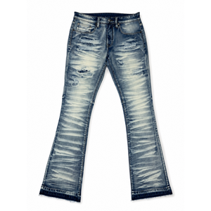 Cool <b>Vintage</b> Washed Slim Fit Men <b>Flare</b> Denim Pants Retro Faded Streaky Texture Bootcut <b>Jeans</b> for Street Hip Hop Daily Fashion - Product Image 5