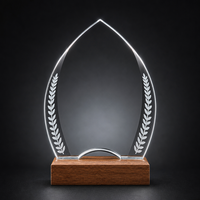 Trophée personnalisé en cristal avec base multiple en bois et plaque en verre gravée pour la reconnaissance d'entreprise et la reconnaissance des employés