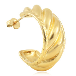 Boucles d'oreilles créoles torsadées en or, forme U, en acier inoxydable, pour tous les jours, unisexe, 19038 - Product Image 5