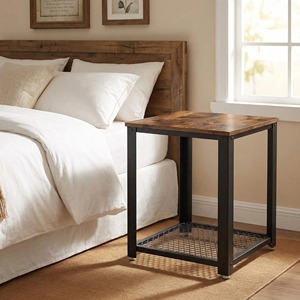 Mesa auxiliar moderna para dormitorio, estilo rústico industrial, <span class=keywords><strong>mesita</strong></span> <span class=keywords><strong>de</strong></span> <span class=keywords><strong>noche</strong></span>, mesa <span class=keywords><strong>de</strong></span> centro <span class=keywords><strong>de</strong></span> lujo ligero con estante <span class=keywords><strong>de</strong></span> almacenamiento y estructura metálica - Product Image 1