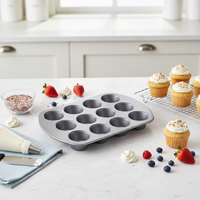 Plaque de cuisson antiadhésive en acier aluminisé épais pour 12 muffins et cupcakes, avec poignée facile à saisir, idéale pour les muffins, cupcakes et mini-gourmandises