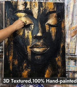 Décoration d'intérieur, <span class=keywords><strong>peinture</strong></span> sur toile acrylique faite à la main, abstraite, <span class=keywords><strong>moderne</strong></span>, texturée, <span class=keywords><strong>visage</strong></span> <span class=keywords><strong>de</strong></span> <span class=keywords><strong>femme</strong></span> en or et noir, art africain <span class=keywords><strong>de</strong></span> luxe, peintures murales - Product Image 3