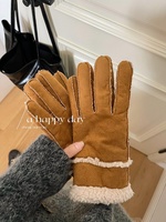 Gants en daim à cinq doigts femmes laine d'agneau hiver chaud velours cyclisme coupe-vent cyclisme vélo électrique hiver hommes