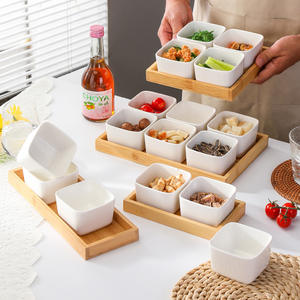 Plato de fruta dividido de cerámica creativa nórdica plato de salsa de condimento de cerámica pequeño con bandeja de madera - Product Image 1