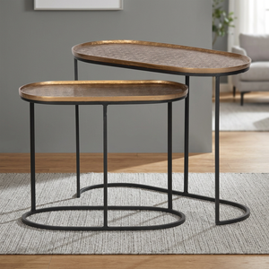 Table d'appoint ovale moderne en métal style déco modèle 63s avec plateau finition laiton antique, design gigogne pour usage intérieur - Product Image 2