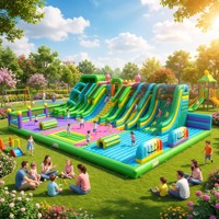 Parc d'attractions gonflable géant commercial multi-glissades et parcours d'obstacles pour enfants, idéal pour la location