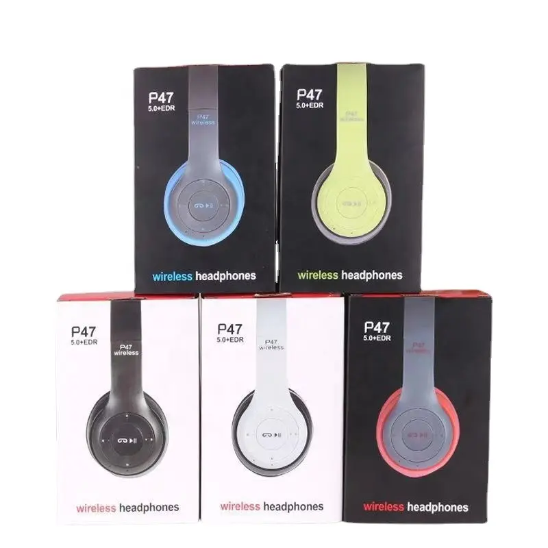 ที่ถูกที่สุดP47 ฟันสีฟ้าหูฟังไร้สายเบสสเตอริโอFM MP3 GamingชุดหูฟังแบบครอบหูพับหูฟังแบบพกพาไมโครโฟนP47