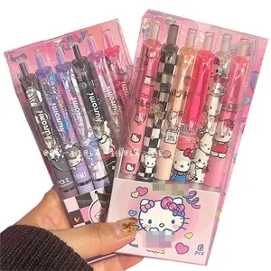 Yubon 6 Stuks Gel Pen Cartoon Kawaii Kt Kuromi Kantoor Briefpapier Schrijf Pen 0.5Mm Zwarte Test Pen Vervangende Kern