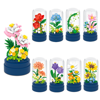 Ensemble de construction de fleurs en forme de plantes miniatures comprenant des roses, des anémones, etc., adapté aux jouets, à la décoration de la maison et aux cadeaux