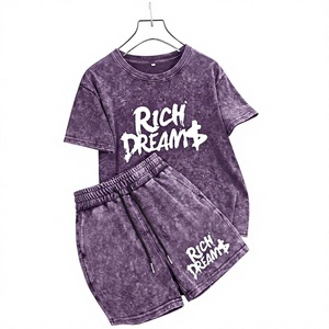 Ensemble décontracté homme t-shirt et short violet effet nuage, coupe décontractée, séchage rapide, léger, tenue assortie pour l'été et l'hiver - Product Image 1