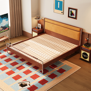 Cama de Plataforma de Madera Maciza Estilo Bauhaus de 1.8M con Cabecera Suave, Muebles de Dormitorio Modernos de Mediados de Siglo - Product Image 4