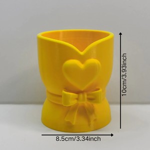Porte-stylo en plastique jaune en forme de bouquet avec cœur et nœud, thème amour mignon, organisateur de bureau, décoration d'intérieur - Product Image 5