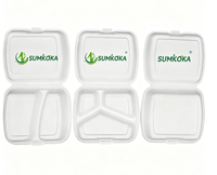 Sumkoka 9*8 BPI Emballage alimentaire jetable en bagasse écologique, résistant à la graisse et compatible micro-ondes, boîte à clapet pour burger à emporter