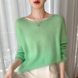 Pull en maille fine à épaules tombantes, populaire, confortable et moelleux, en mohair et <span class=keywords><strong>angora</strong></span>, pour femme, coupe ample, col rond - Product Image 3
