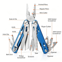 Outil pliant EDC en acier inoxydable de qualité supérieure, bleu, multi-outils avec étui en nylon, OEM pour le camping, le bricolage, les cadeaux