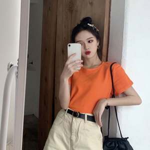 T-shirt ample et polyvalent pour femme, style coréen, couleur bonbon, taille plus, manches courtes, col rond, I-0665 - Product Image 3