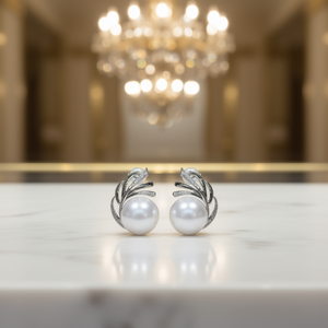 Orecchini di Lusso in Oro Bianco con Perle e Diamanti Naturali Taglio Brillante Rotondo per Gioielli da Sposa - Product Image 2