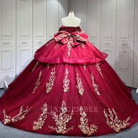 Lsmu166 Rote Quinceañera-Kleider für Mädchen mit Quasten, Plissiert, Schulterfrei, Prinzessinnen-Stil, Anpassbar, Xv Vestido De Anos Jancember