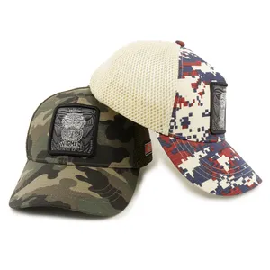 BSCI cappello personalizzato di fabbrica di alta qualità camouflage cappellino camouflage camo ripstop in nylon ricamo patch camionista maglia cappello