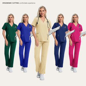 Scrubs V-Neck Two-Piece Set Women Moisture Wicking Breathable Short Sleeve Medical Uniform Doctor Nurse Work Clothes - Product Image 1