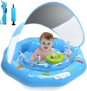 Flotador de Piscina para Bebés con Diseño de OVNI y Alienígena, con Toldo, Asiento de Seguridad Ajustable y Juguetes con Sonido - Product Image 1